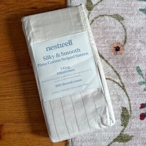 Nestwell Silky & Smooth Pima Cotton Striped Sateen King Pillowcases 500 TC BRICH